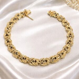 ✨ Vintage Solid 14K Gold Nugget Link Bracelet • 12.56g • 7” • PAT 4697315 ✨